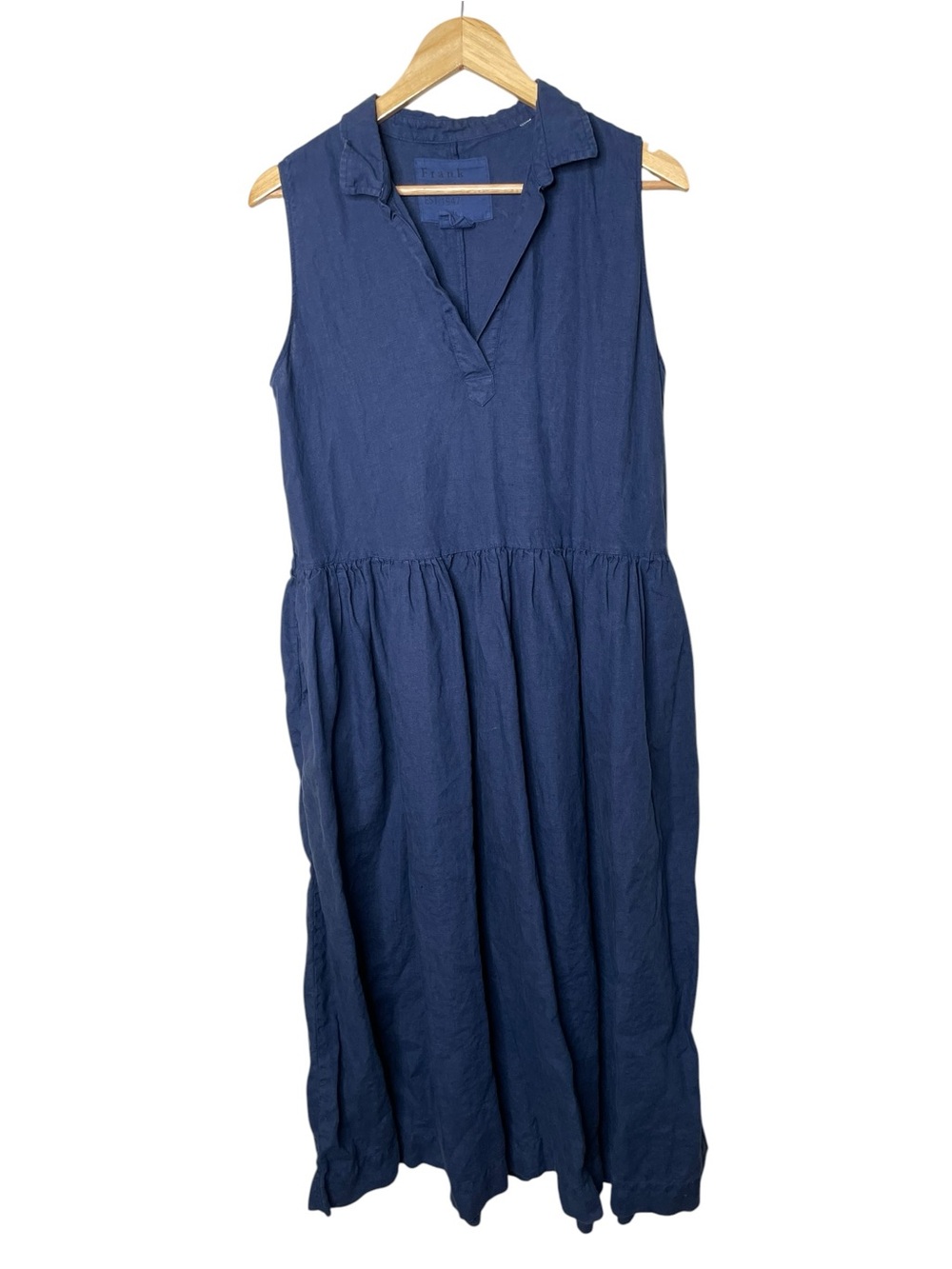 Frank & Eileen DAPHNE Popover Linen Maxi Shirt Dress Navy Large - Picture 5 of 14